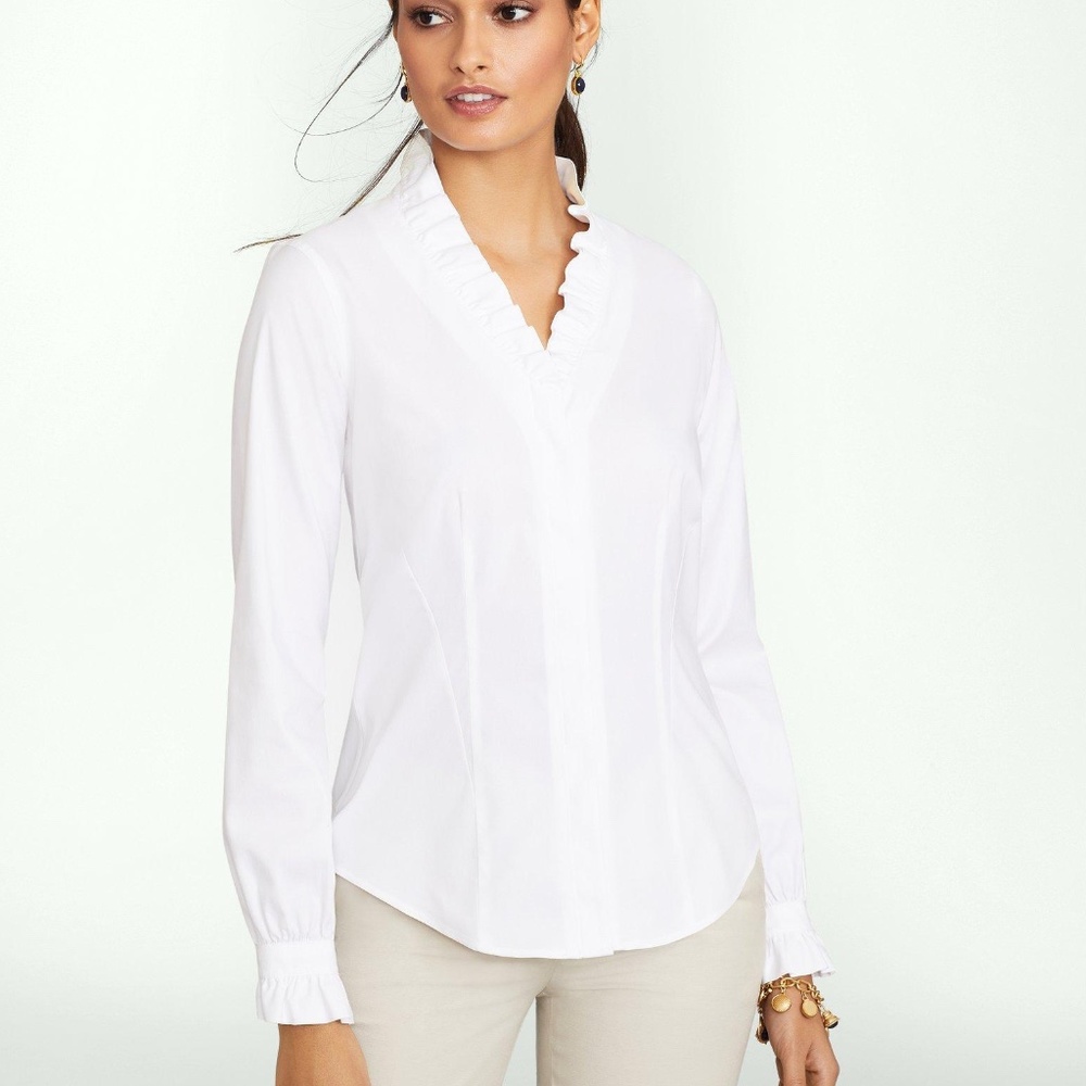 Fitted Non-Iron Stretch Supima® Cotton Ruffle Dress Shirt